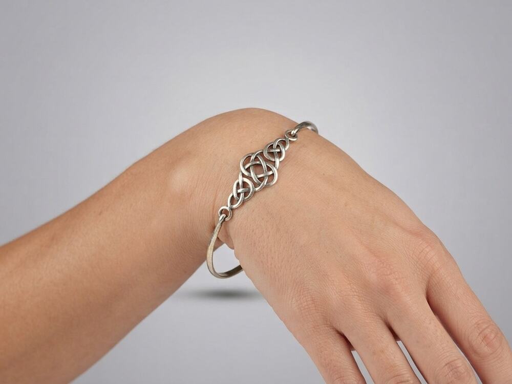 925 Sterling Silver Celtic Knot Bangle Bracelet Vintage Woven Scroll Jewelry